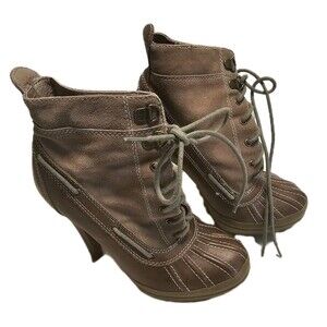 Steve Madden Brown Leather Mallard 5" Heels Duck Boots Size 6